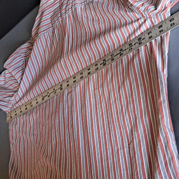 Banana Republic Cotton Shirt Men's Medium Gray Salmon Striped Camp Collared - Picture 8 of 8